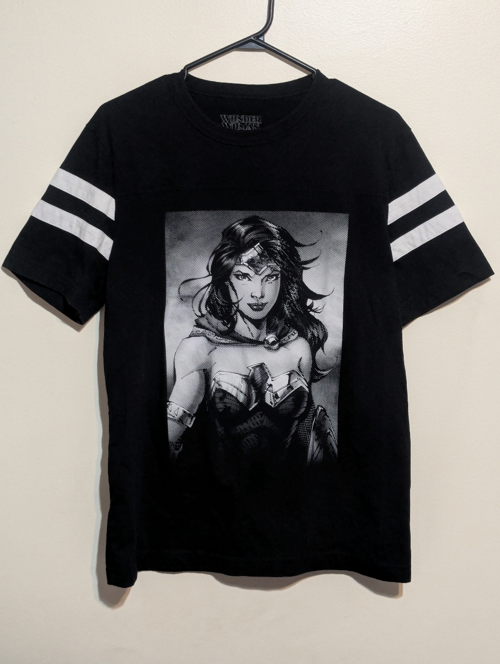 Wonder Woman Superhero Varsity Stripe Tee - L